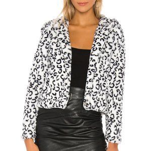 Superdown Natalia Faux Fur Hoodie Medium White Leopard